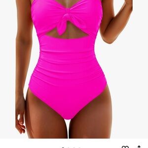 Women’s One-Piece Swimsuit - Hot Pink Knot Front Cutout